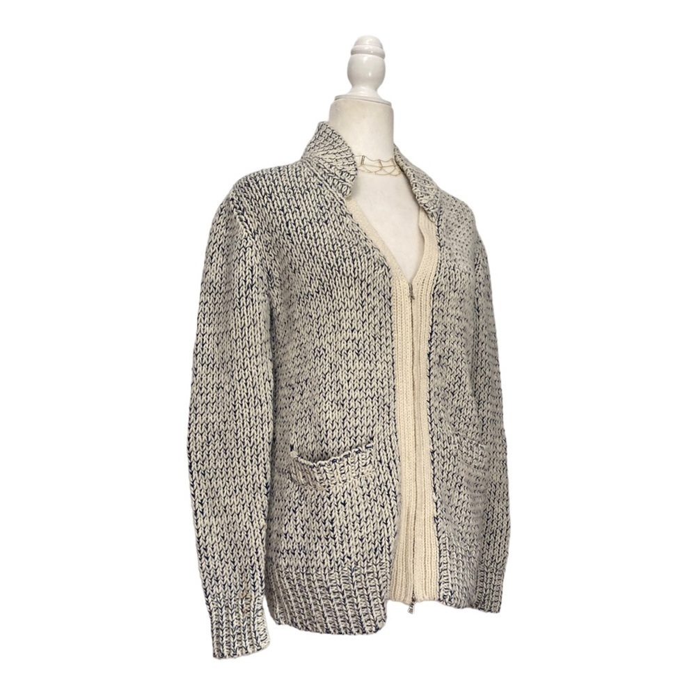 3.1 PHILLIP LIM Double Collar V-Neck Marled Yarn Wool Blend Cardigan chunky knit - Picture 7 of 16